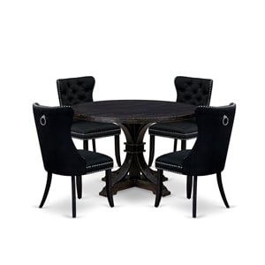 Pemberly Row 5-Piece Acacia Dining Set with Round Table in Black Finish
