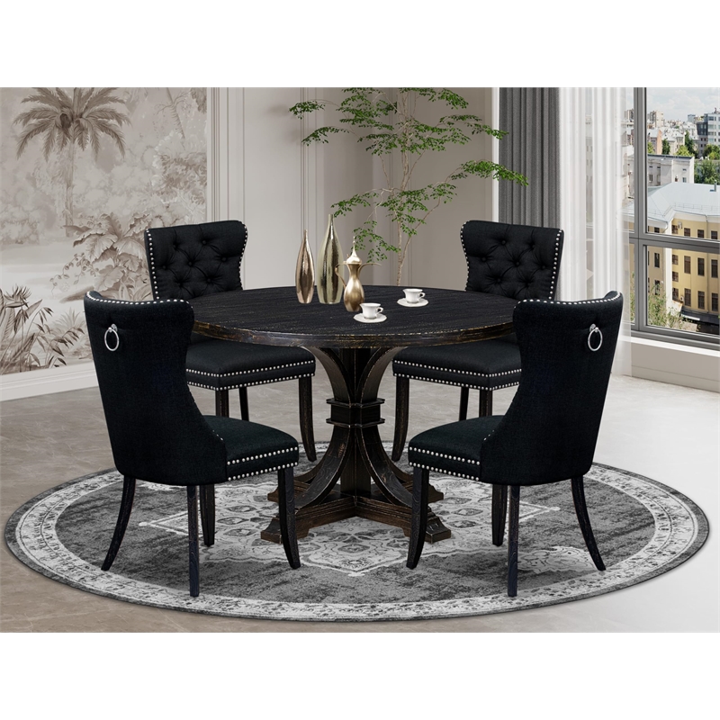 Pemberly Row 5-Piece Acacia Dining Set with Round Table in Black Finish