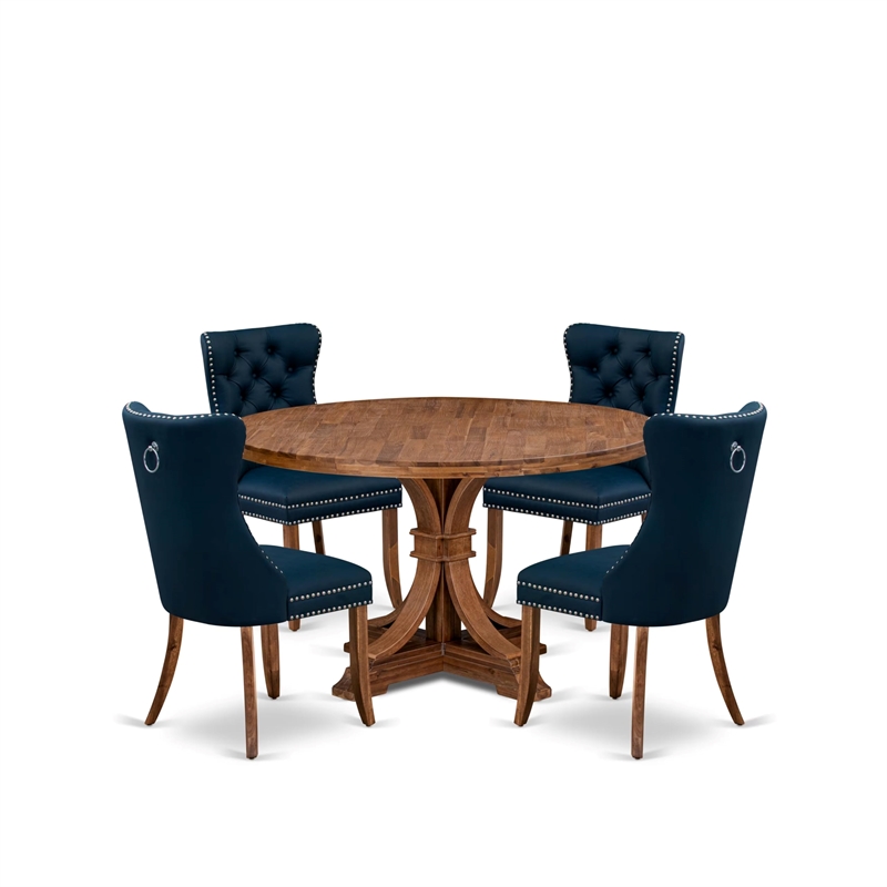 Pemberly Row 5-Piece Dining Set in Antique Walnut Wood for Four People