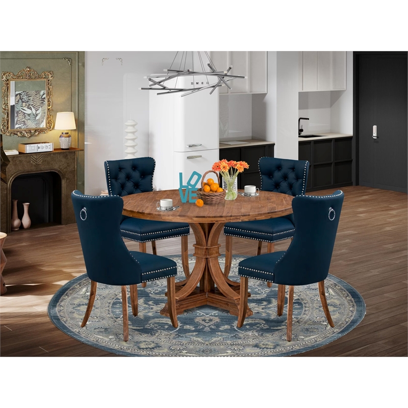 Pemberly Row 5-Piece Dining Set in Antique Walnut Wood for Four People