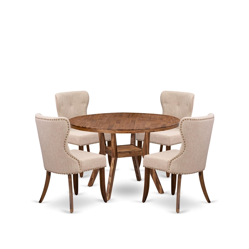 Pemberly Row 5-Piece Round Kitchen Set in Walnut Wood Finish