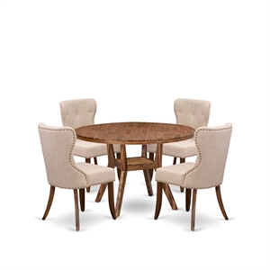 Pemberly Row 5-Piece Round Kitchen Set in Walnut Wood Finish