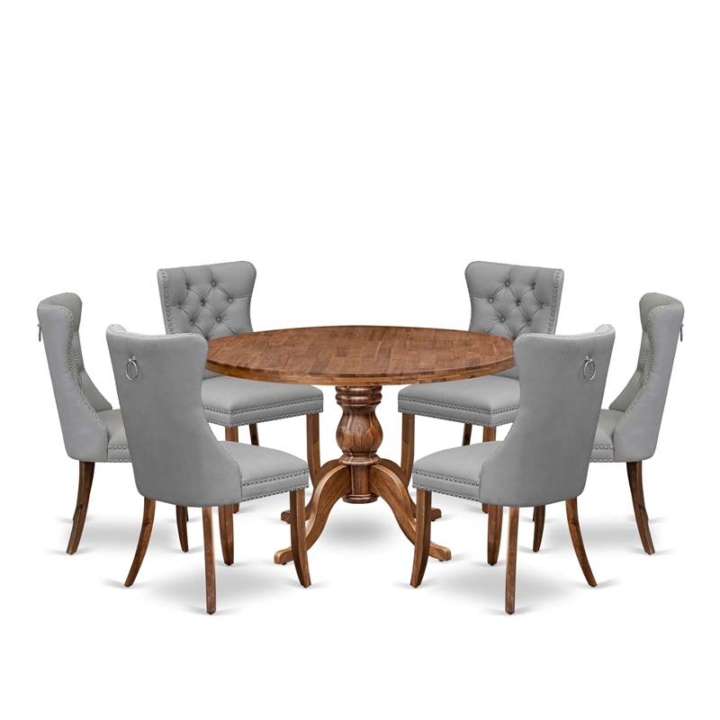 Pemberly Row 7-Piece Walnut Dining Set with Faux Leather Chairs