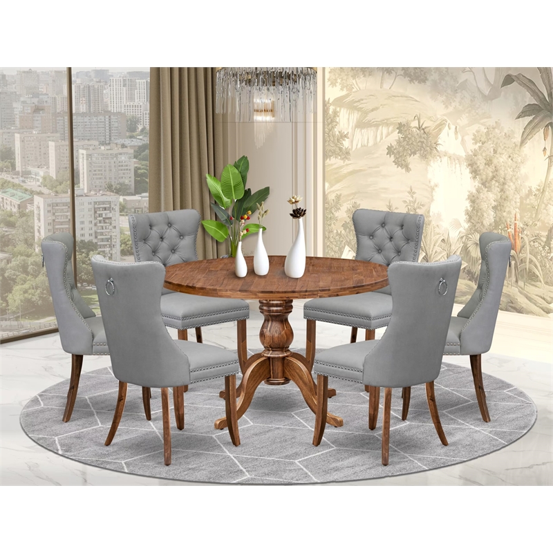 Pemberly Row 7-Piece Walnut Dining Set with Faux Leather Chairs