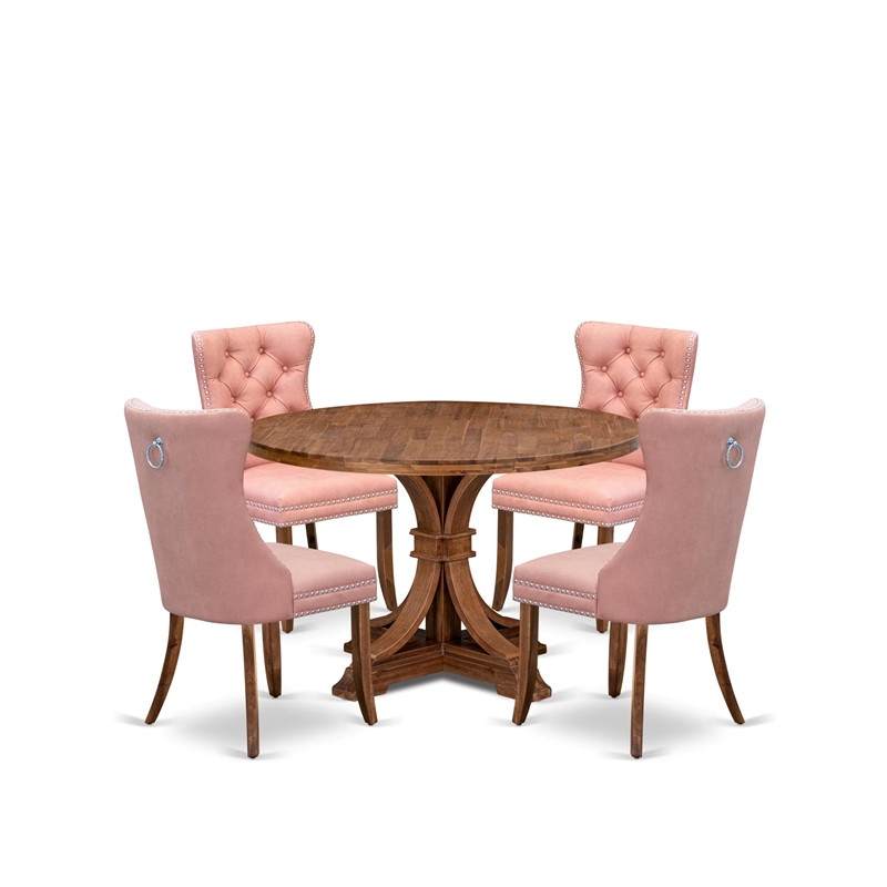 Pemberly Row 5-Piece Dining Table Set in Walnut with Faux Leather Chairs
