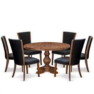 Pemberly Row 7-Piece Round Dining Set with Parson Chairs in Antique Walnut