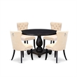 Pemberly Row 5-Piece Black Round Dining Set with Light Beige Chairs