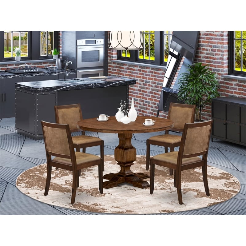 Pemberly Row 5-Piece Dining Table Set with Faux Leather Chairs in Walnut