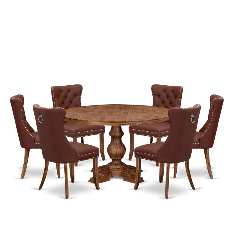 Pemberly Row 7-Piece Dining Table Set with Faux Leather Chairs in Walnut