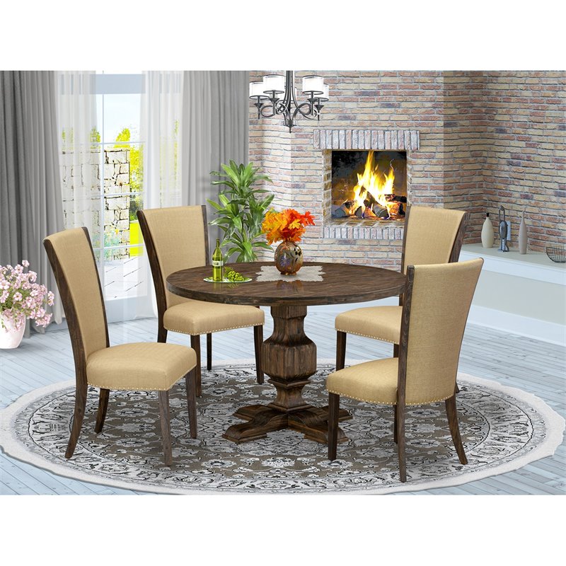 Pemberly Row 7-Piece Wooden Dining Set in Distressed Jacobean Finish