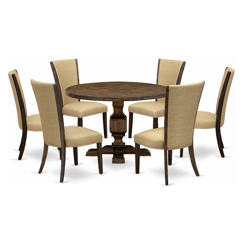 Pemberly Row 7-Piece Wooden Dining Set in Distressed Jacobean Finish