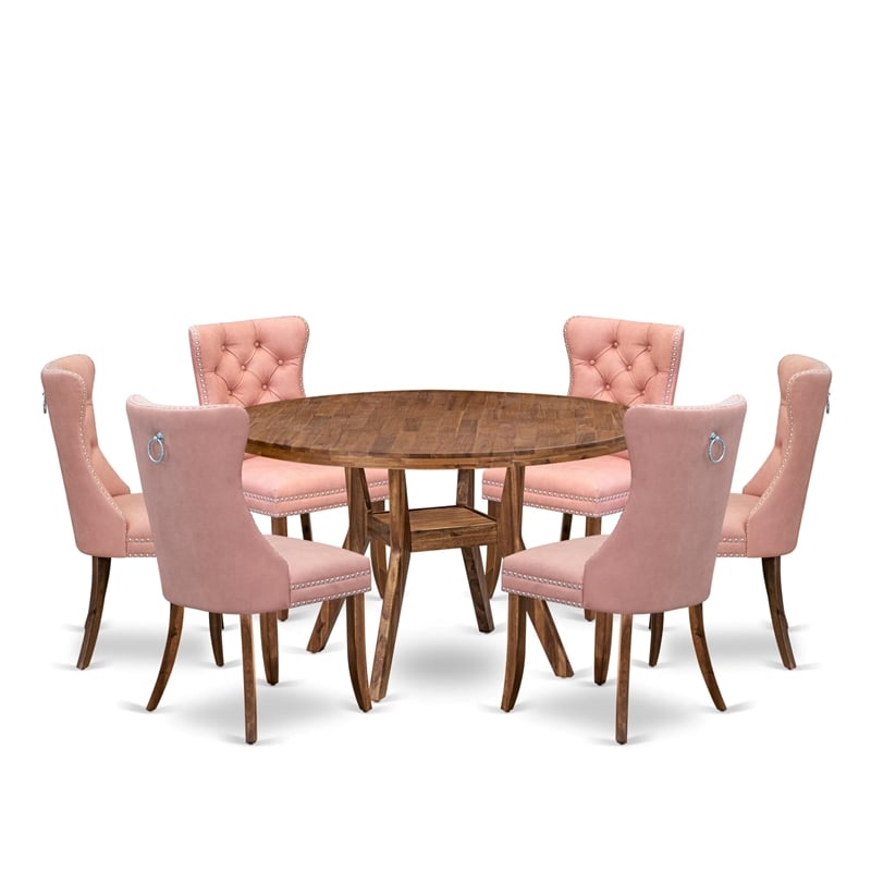 Pemberly Row 7-Piece Dining Set in Antique Walnut with Faux Leather Chairs