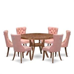 Pemberly Row 7-Piece Dining Set in Antique Walnut with Faux Leather Chairs