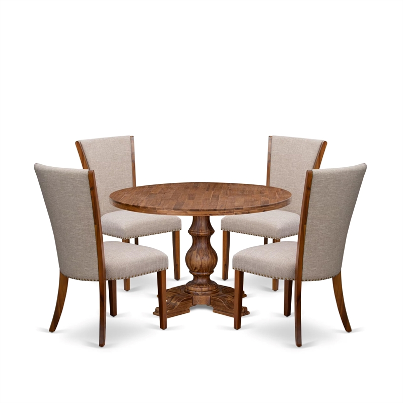 Pemberly Row 5-Piece Round Dining Set with Wood in Walnut Finish