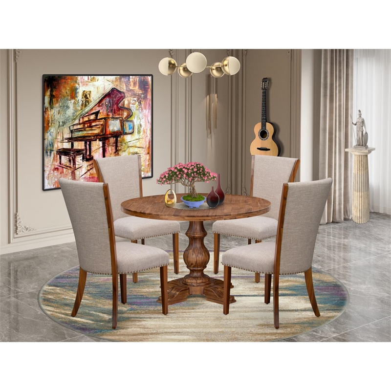 Pemberly Row 5-Piece Round Dining Set with Wood in Walnut Finish