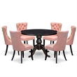 Pemberly Row 7-Piece Round Dining Set with Wood in Black Finish