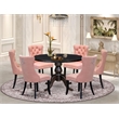 Pemberly Row 7-Piece Round Dining Set with Wood in Black Finish