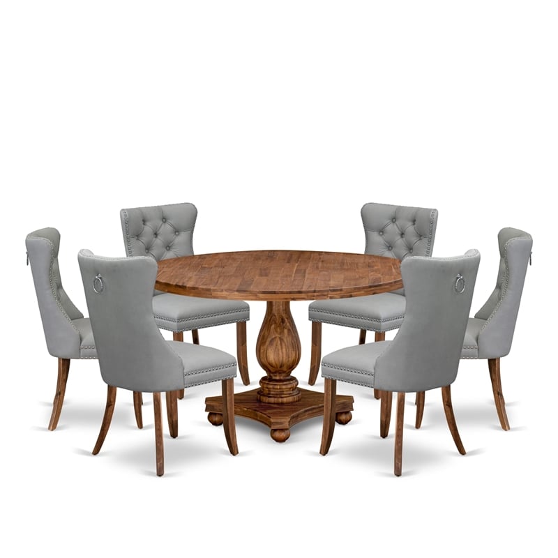 Pemberly Row 7-Piece Rubberwood Dining Set in Walnut Finish with Chairs