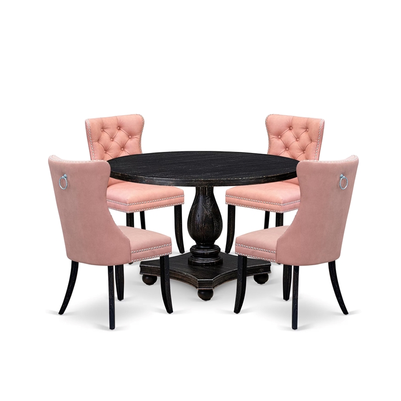 Pemberly Row 5-Piece Round Dining Set in Black with Faux Leather Chairs