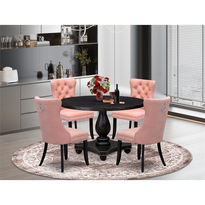 Pemberly Row 5-Piece Round Dining Set in Black with Faux Leather Chairs