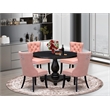 Pemberly Row 5-Piece Round Dining Set in Black with Faux Leather Chairs
