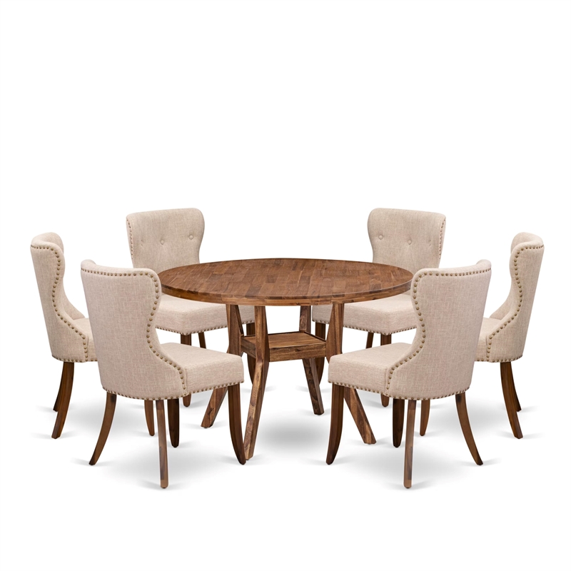 Pemberly Row 7-Piece Dining Set with Walnut Finish and Upholstered Chairs