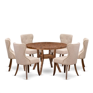 Pemberly Row 7-Piece Dining Set with Walnut Finish and Upholstered Chairs