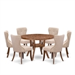 Pemberly Row 7-Piece Dining Set with Walnut Finish and Upholstered Chairs
