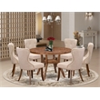 Pemberly Row 7-Piece Dining Set with Walnut Finish and Upholstered Chairs