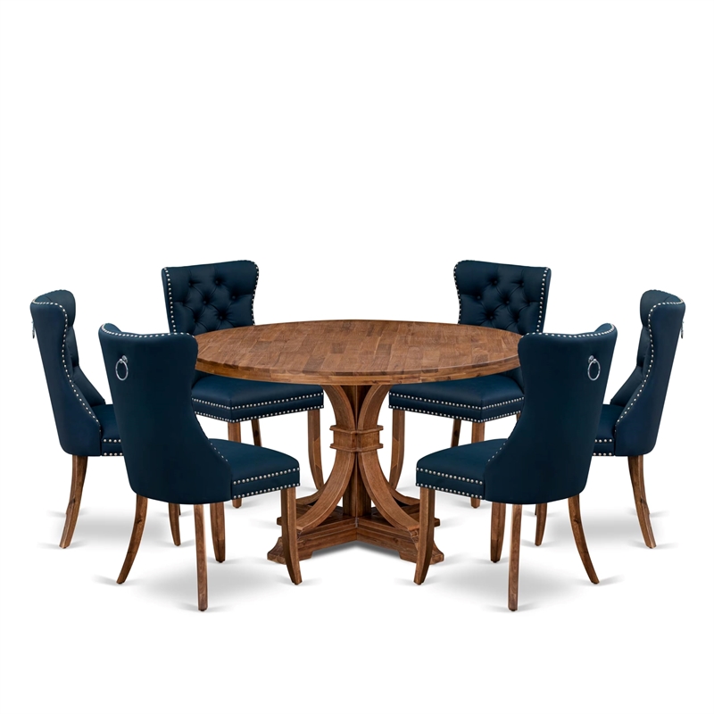 Pemberly Row 7-Piece Mid-Century Dining Set in Walnut with Faux Leather