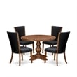 Pemberly Row 5-Piece Round Dinette Set in Walnut Finish with Linen Chairs