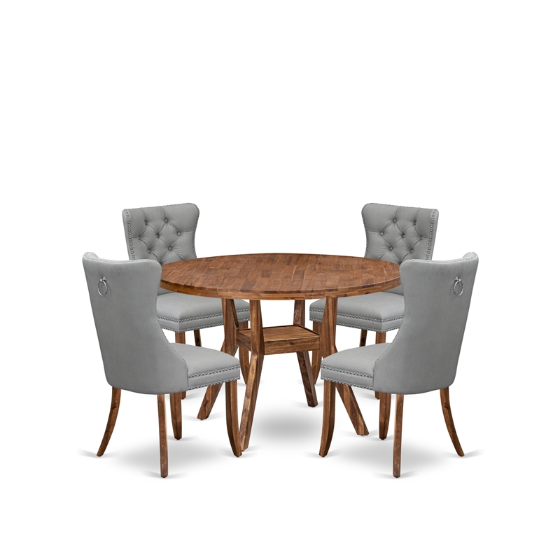 Pemberly Row 5-Piece Dining Table Set in Walnut Finish with Faux Leather