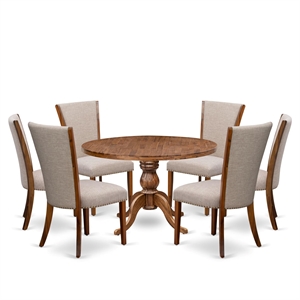 Pemberly Row 7-Piece Round Dining Set in Walnut with Upholstered Chairs