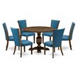 Pemberly Row 7-Piece Dining Set with Distressed Jacobean & Blue Chairs