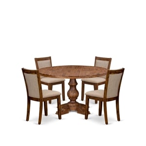 Pemberly Row 5-Piece Round Dining Set with Upholstered Chairs in Walnut