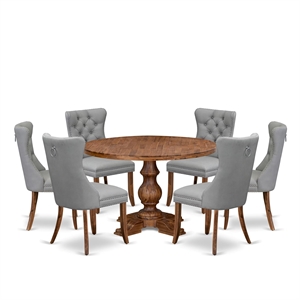 Pemberly Row 7-Piece Mid Century Dining Set in Walnut Wood Finish