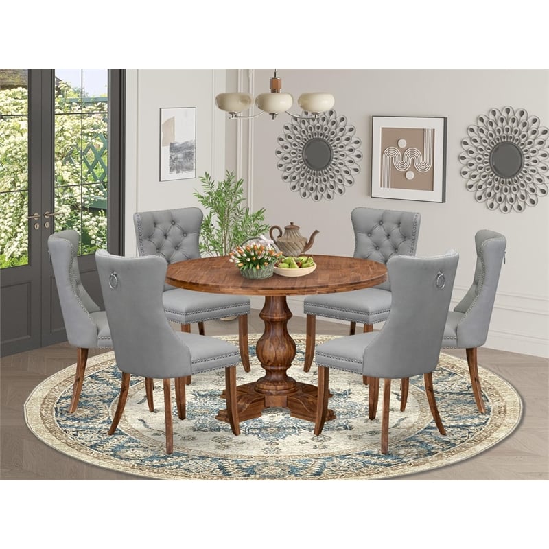 Pemberly Row 7-Piece Mid Century Dining Set in Walnut Wood Finish