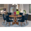Pemberly Row 7-Piece Kitchen Table Set in Walnut Rubberwood Finish