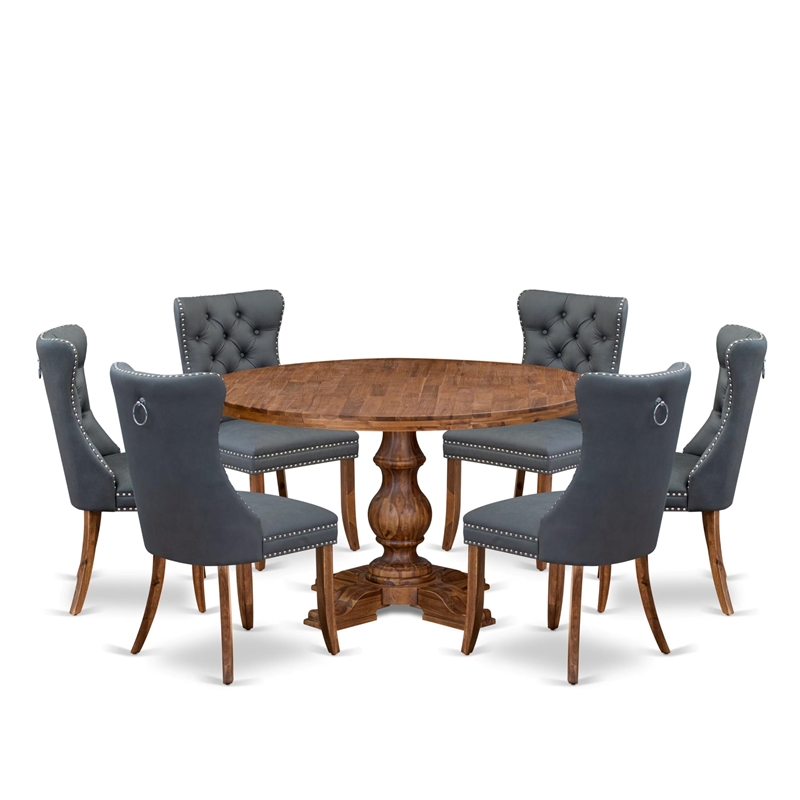 Pemberly Row 7-Piece Dining Table Set with Antique Walnut Finish