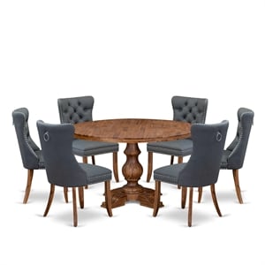 Pemberly Row 7-Piece Dining Table Set with Antique Walnut Finish