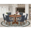 Pemberly Row 7-Piece Dining Table Set with Antique Walnut Finish
