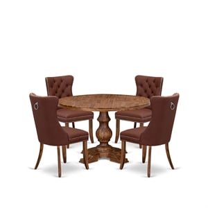 Pemberly Row 5-Piece Dining Set in Walnut Finish with Faux Leather Chairs