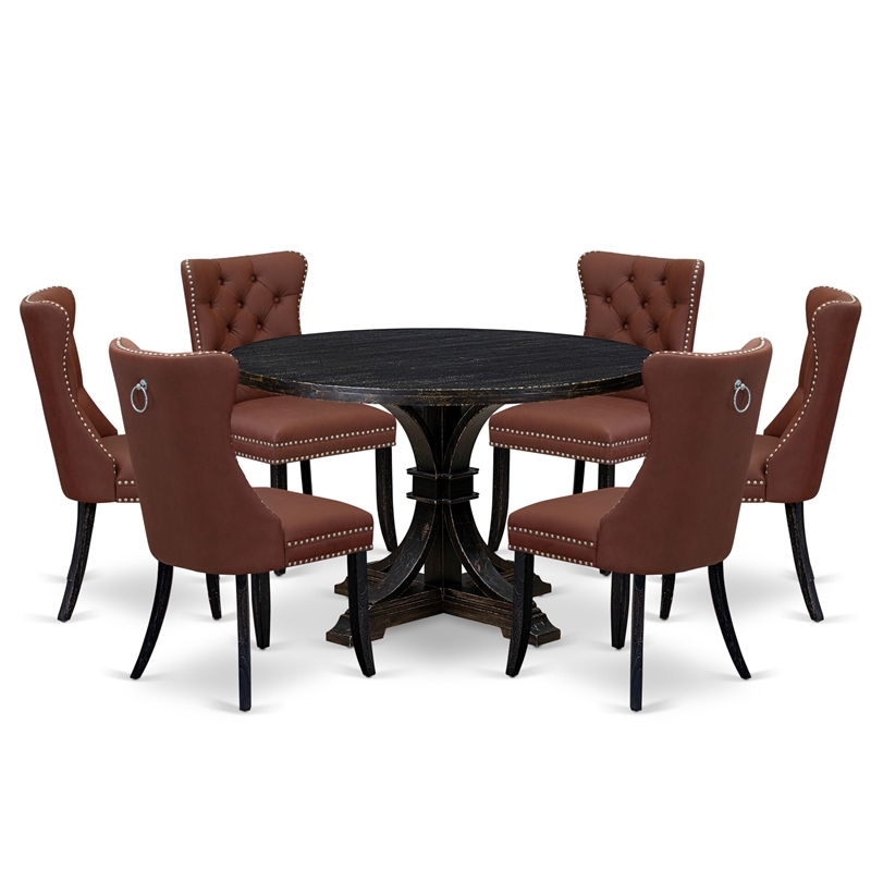Pemberly Row 7-Piece Dining Table Set with Pedestal Base in Black