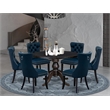Pemberly Row 7-Piece Round Black Dining Set with Navy Upholstered Chairs