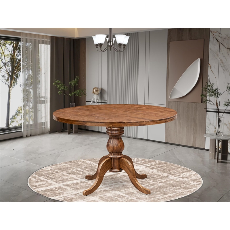 Pemberly Row Mid-Century Acacia Wood Dining Table in Walnut Finish