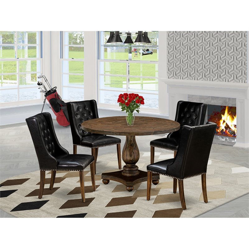 Pemberly Row 5-Piece Dining Set in Distressed Jacobean with Black Chairs