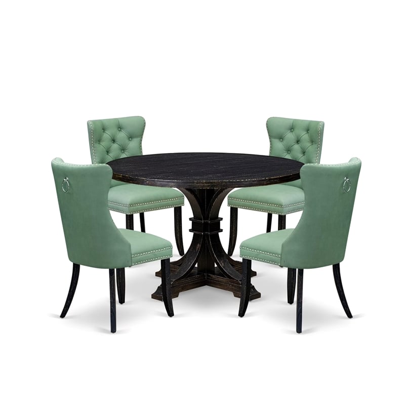 Pemberly Row 5-Piece Round Dining Set with Sand-Blasted Black Finish