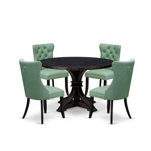 Pemberly Row 5-Piece Round Dining Set with Sand-Blasted Black Finish