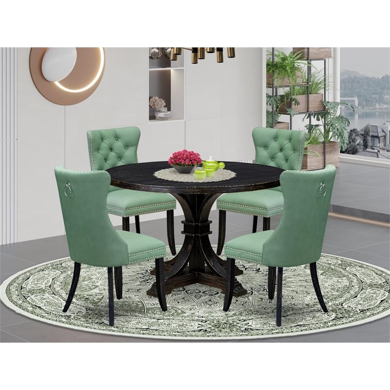 Pemberly Row 5-Piece Round Dining Set with Sand-Blasted Black Finish
