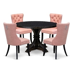 Pemberly Row 5-Piece Round Wood Dining Table Set in Black Finish